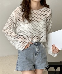 SHEENA tシャツ ショート丈メッシュニットトップス レディース
