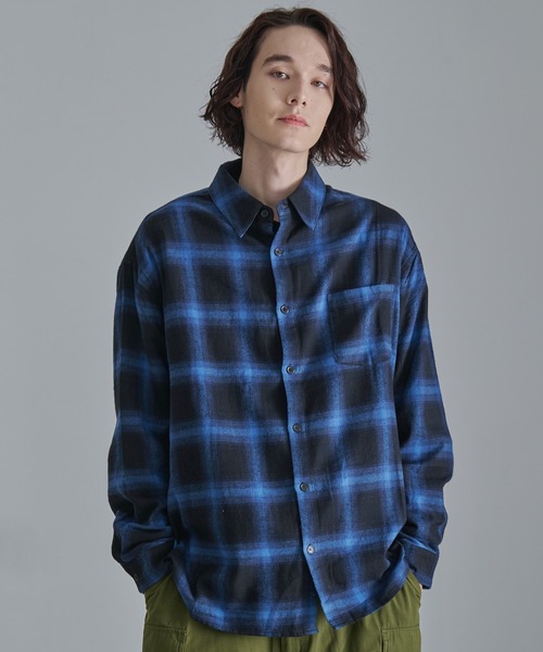 Revo. シャツ 「Revo.」オンブレチェックロングスリーブシャツ メンズ