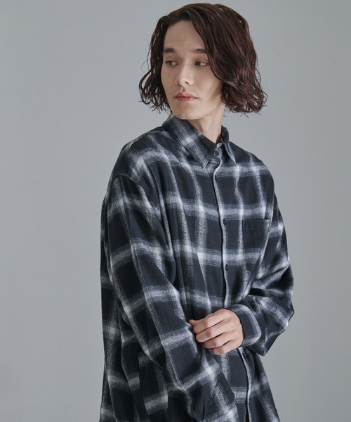 Revo. シャツ 「Revo.」オンブレチェックロングスリーブシャツ メンズ