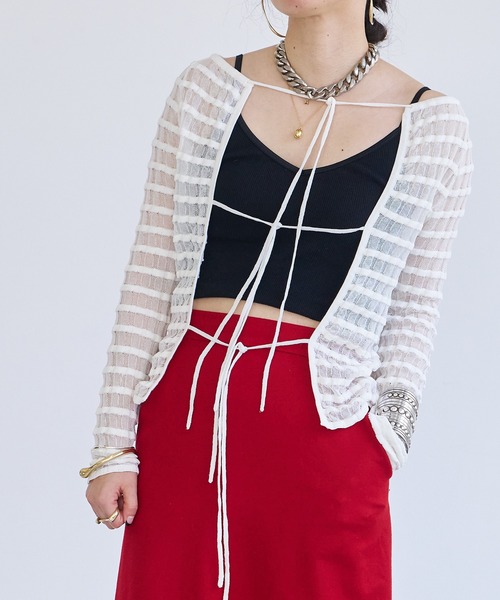 カーディガン Sheer boarder cardigan レディース