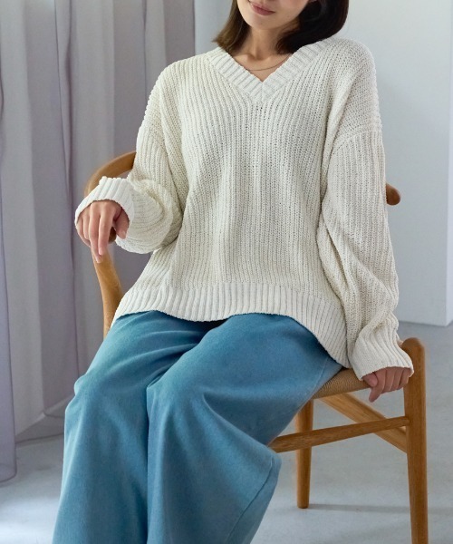 TRIANGLE PALETTE ニット セーター モールラメVネックニットプル