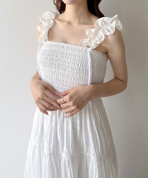 mipiarl ワンピース ギャザーショルダーエアリーワンピース「一