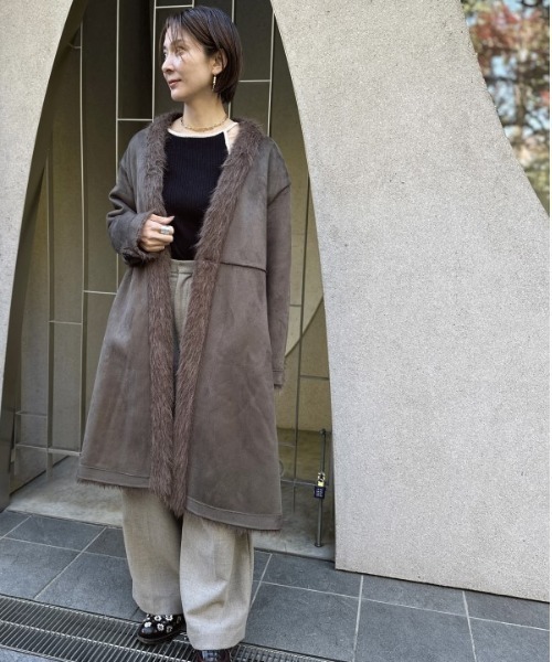 Muel Chic（ミュエルシック） ノーカラーコート コート Rios shaggy
