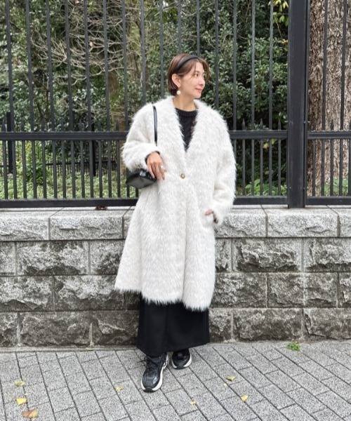 Muel Chic（ミュエルシック） ノーカラーコート コート Rios shaggy