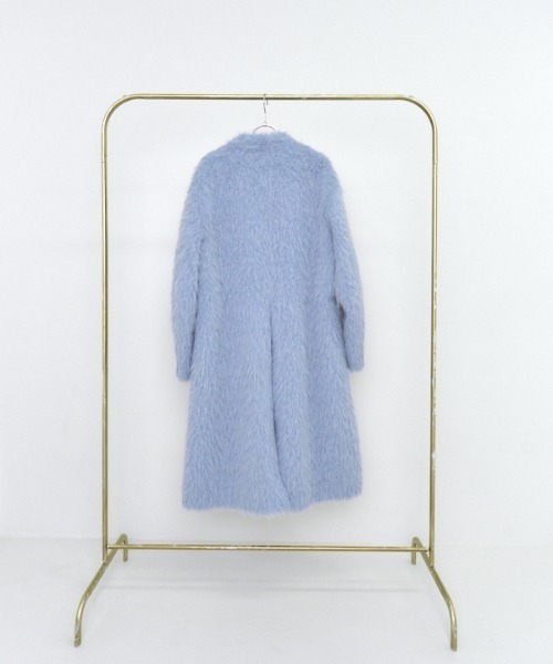 美品♡ルシェルブルー 日本製モヘヤウール シャギーコクーンロングコート マキシ Muel Chic（ミュエルシック） ノーカラーコート コート Rios shaggy