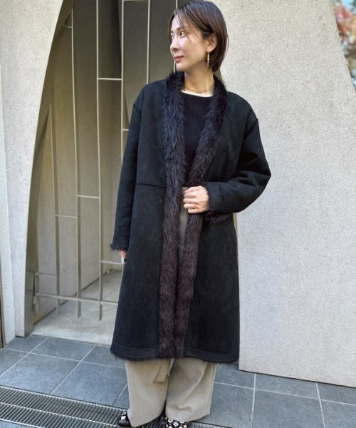 Muel Chic（ミュエルシック） ノーカラーコート コート Rios shaggy