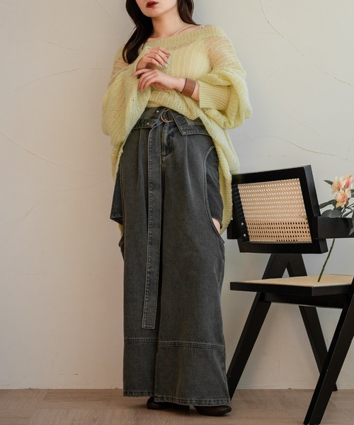 mideal ニット セーター 2way lace up sheer cardigan / レース