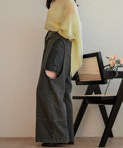 mideal ニット セーター 2way lace up sheer cardigan / レース