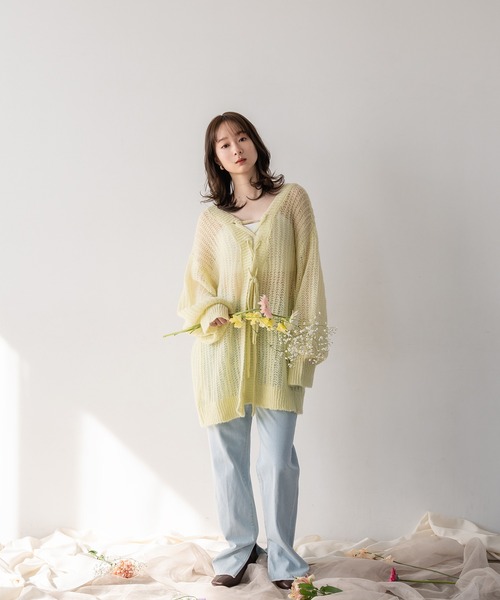 2way lace up sheer cardigan / 2way レースアップシアー