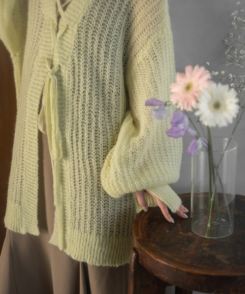 mideal ニット セーター 2way lace up sheer cardigan / レース