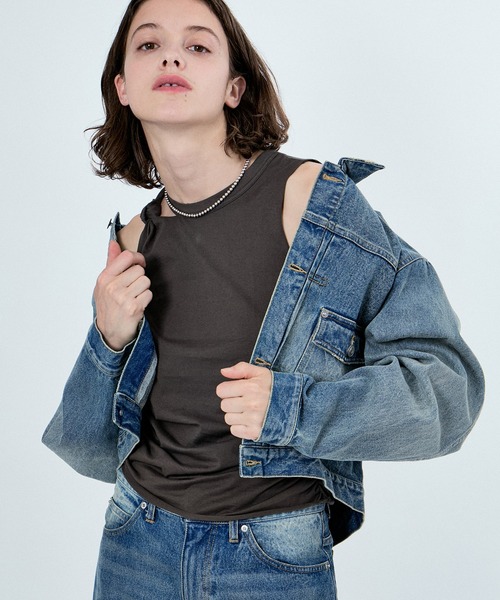 M TO R / WASHED DENIM CROPPED JACKET/Gジャン/42/コットン/IDG/MUL-25100-A M TO R（ムウトアール） デニムジャケット gジャン WASHED DENIM