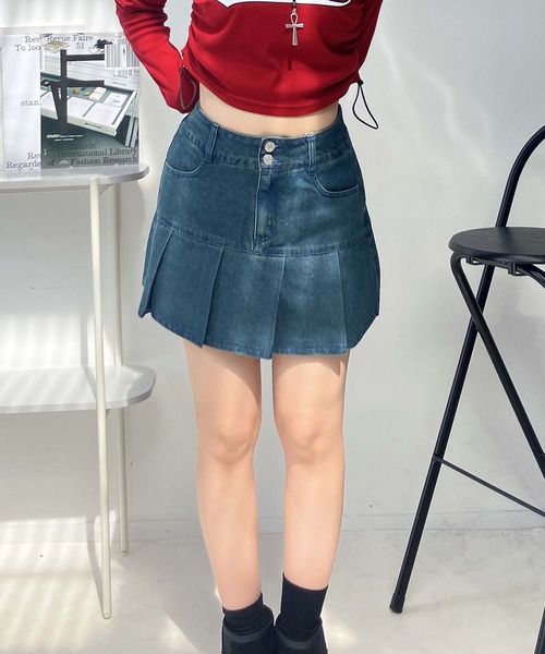 AS KNOW AS(アズノゥアズ) スカート ○ボックスプリーツデニムミニ AS KNOW AS(アズノゥアズ) スカート ○ボックスプリーツデニムミニ