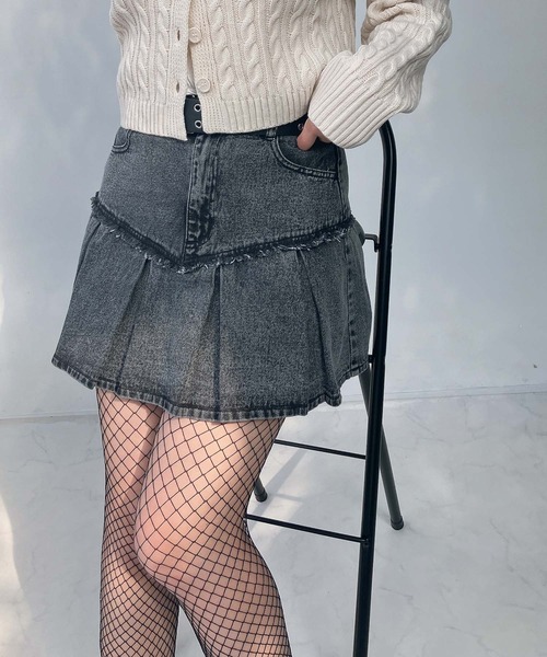 AS KNOW AS（アズノゥアズ） スカート ○切替えフリンジ ボックス