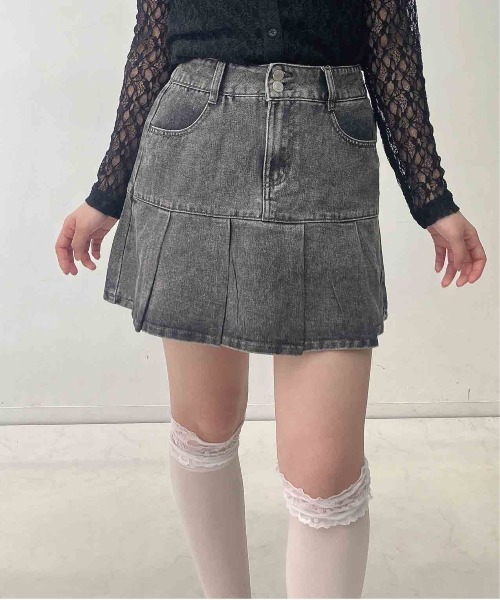 AS KNOW AS（アズノゥアズ） スカート ○ボックスプリーツデニムミニ