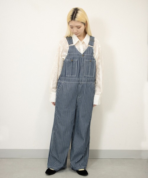 ストライプ オーバーオール レディース She's Closet サロペット オーバーオール フロントジップタック