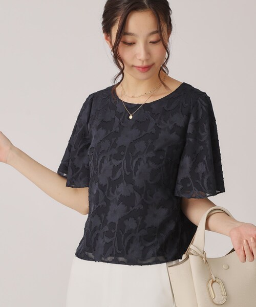 ブラウス シャツ 「洗える／日本製」シフォンカットジャカードのブラウス レディース