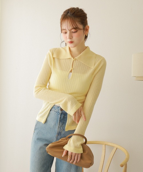 ニット セーター front open lib knit pullover /フロント