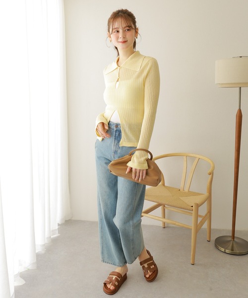 ニット セーター front open lib knit pullover /フロントオープン 襟付き リブ ニット レディース ニット セーター front open lib knit pullover /フロント