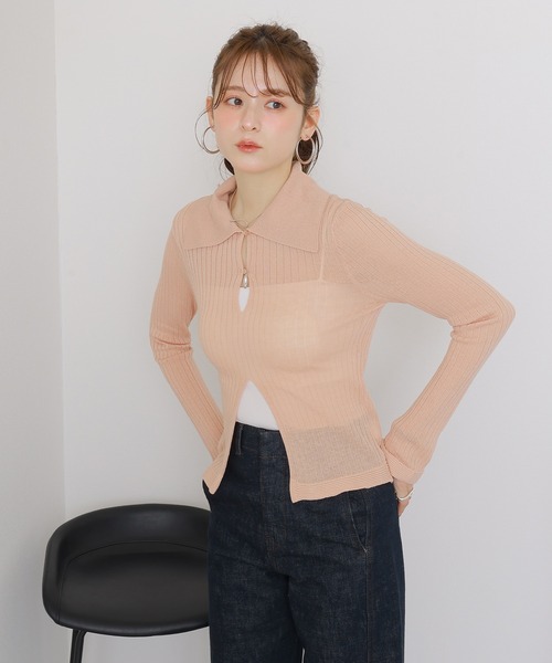 ニット セーター front open lib knit pullover /フロントオープン 襟付き リブ ニット レディース ニット セーター front open lib knit pullover /フロント