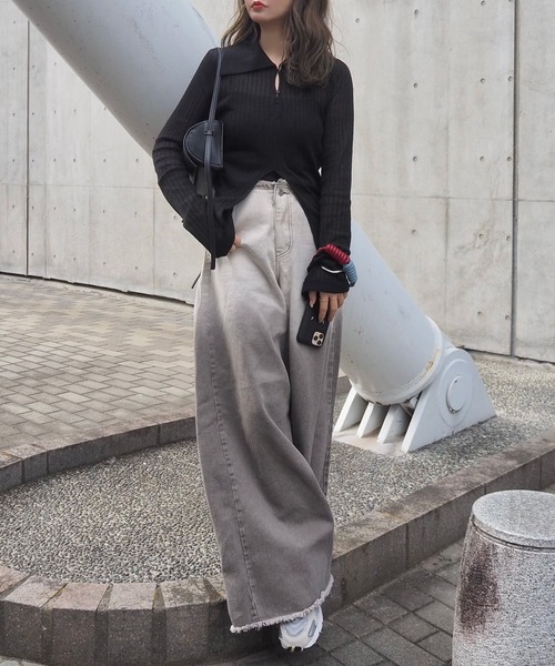 ニット セーター front open lib knit pullover /フロントオープン 襟付き リブ ニット レディース ニット セーター front open lib knit pullover /フロント