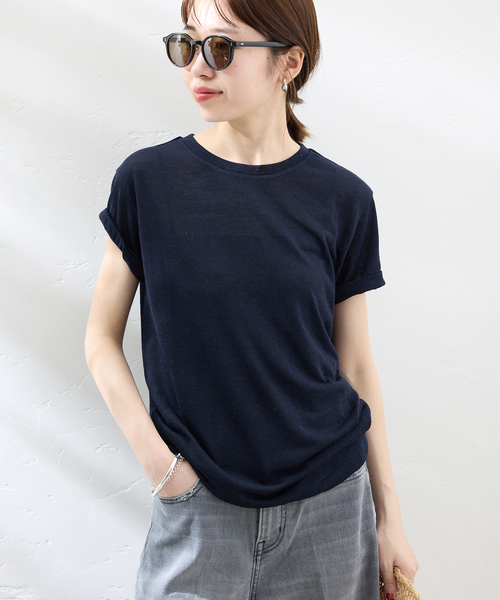 美品＊スローブイエナIENA ＊5分袖ニットTEEトップス＊ブラウン 美品＊スローブイエナIENA ＊5分袖ニットTEEトップス＊ブラウン