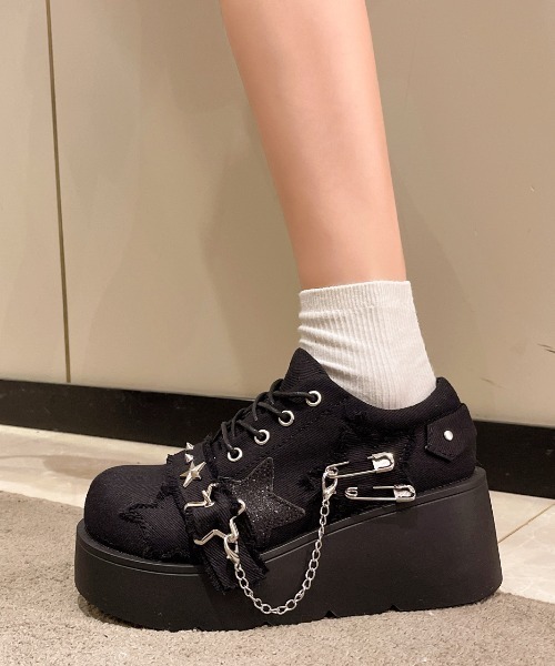 lilful スニーカー スタッズ付き ラメ加工 スターモチーフ デニム 厚底