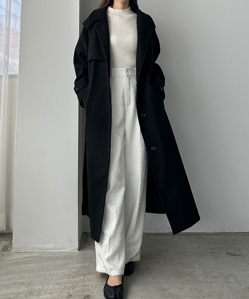 「Louere」 ステンカラーコート MEDIUM ブラック レディース_画像7