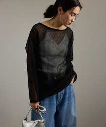 サロン アダム エ ロペ（SALON adam et rope’ ）/リネンブレンドメッシュロングスリーブプルオーバー SALON adam et rope'（サロン アダム エ ロペ） ニット セーター