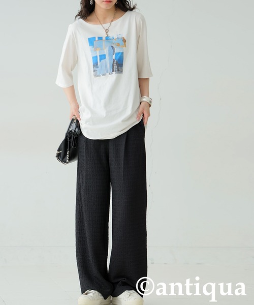 antiqua（アンティカ） パンツ 膨れジャガードタックパンツ レディース