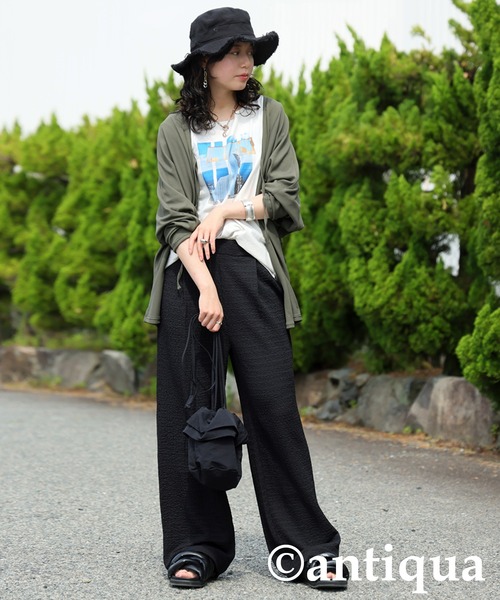 antiqua（アンティカ） パンツ 膨れジャガードタックパンツ レディース