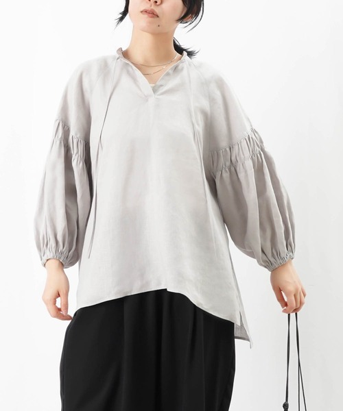 ブラウス シャツ LC/LLL 綿ローンギャザーブラウス/コットンスキッパーシャツ レディース セール】LC/LLL 綿ローンギャザーブラウス/コットンスキッパー