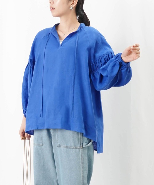 ブラウス シャツ LC/LLL 綿ローンギャザーブラウス/コットンスキッパーシャツ レディース セール】LC/LLL 綿ローンギャザーブラウス/コットンスキッパー