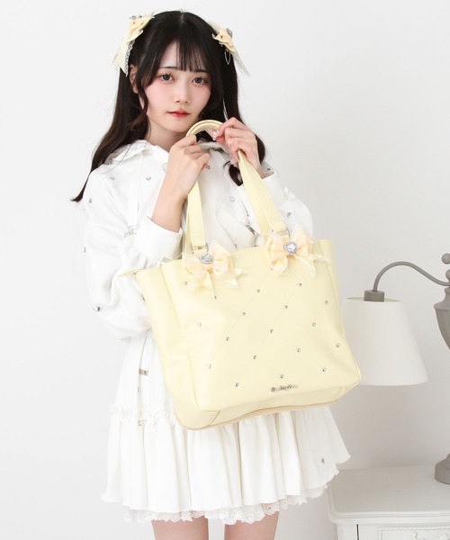 DearMyLove トートバッグ ハートスタッズキルティングリボン痛バッグ