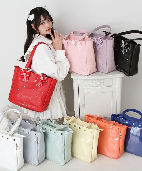 DearMyLove トートバッグ ハートスタッズキルティングリボン痛バッグ
