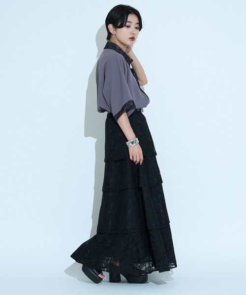 ブラウス シャツ レースドッキングシャツ/SS レディース Ellno de Mavie ブラウス シャツ レースドッキングシャツ/SS