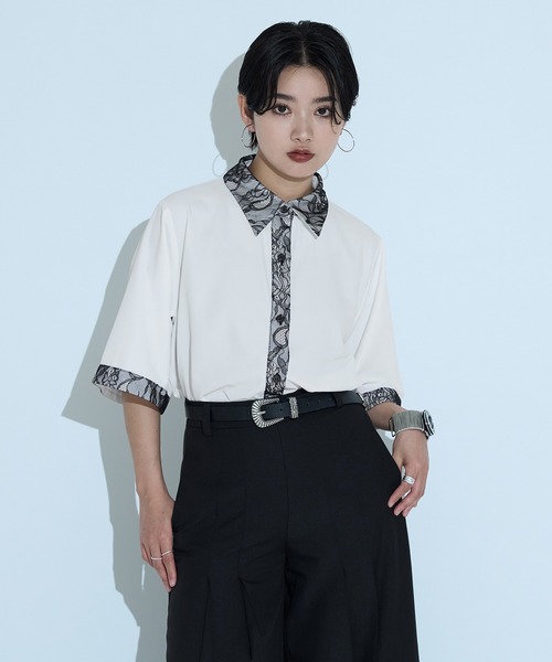 Ellno de Mavie ブラウス シャツ レースドッキングシャツ/SS