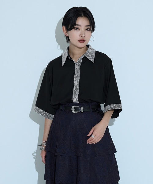 Ellno de Mavie ブラウス シャツ レースドッキングシャツ/SS