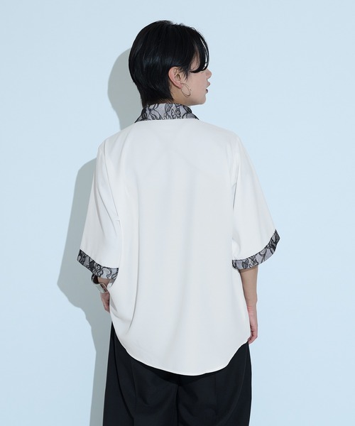 ブラウス シャツ レースドッキングシャツ/SS レディース Ellno de Mavie ブラウス シャツ レースドッキングシャツ/SS