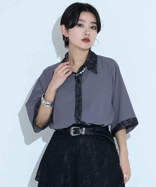 ブラウス シャツ レースドッキングシャツ/SS レディース Ellno de Mavie ブラウス シャツ レースドッキングシャツ/SS