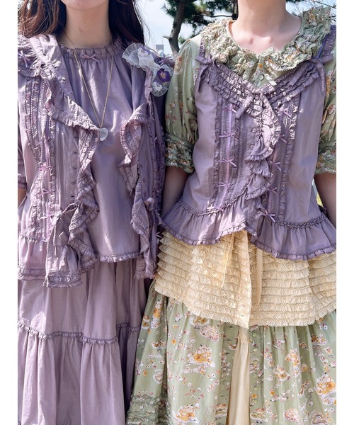 【新品】PINK HOUSE フリルロングベスト PINK HOUSE ベスト ジレ ローンフリルベスト レディース