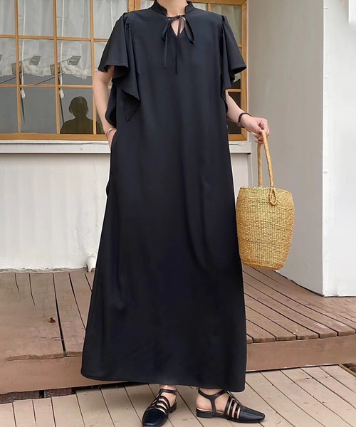 フレアスリーブ シンプル ブラック ワンピース S〜XXL ワンピース フレアスリーブワンピース : ZOZOTOWN Yahoo!店