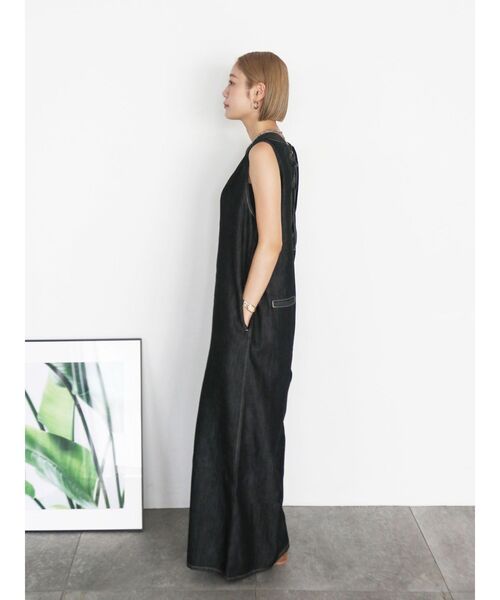 Ungrid　アングリッド　バックオープンデニムサロペット☆オールインワン☆黒 Ungrid オールインワン バックオープンデニムサロペット