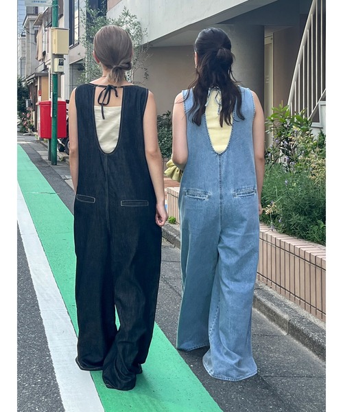 Ungrid オールインワン バックオープンデニムサロペット