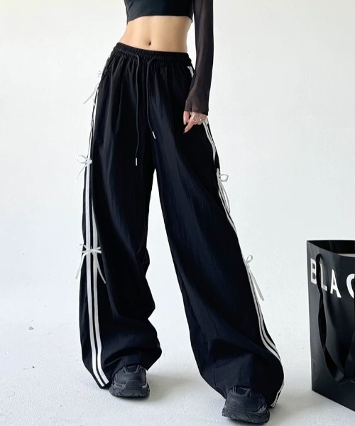 パンツ nacorin FUNdaysion スラックス パンツ ラインリボンデザインパンツ レディース