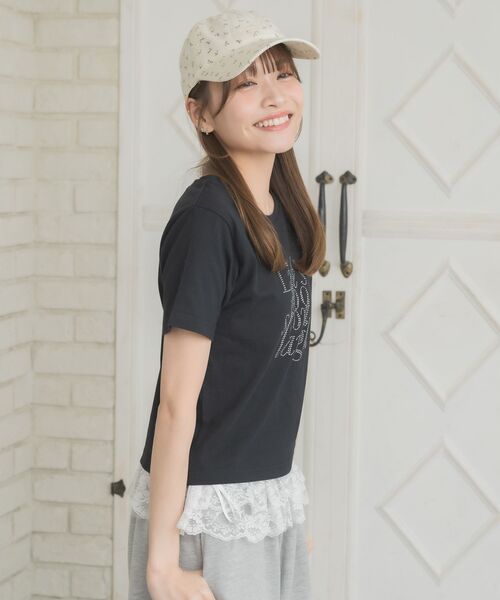 Emsexcite（エムズエキサイト） tシャツ 半袖 ラインストーンロゴTEE