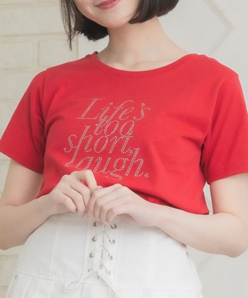 Emsexcite（エムズエキサイト） tシャツ 半袖 ラインストーンロゴTEE