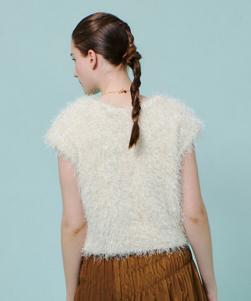 Loulou Willoughby ホワイト 半袖ニット LOULOU WILLOUGHBY】リボンシャギープルオーバー（ニット