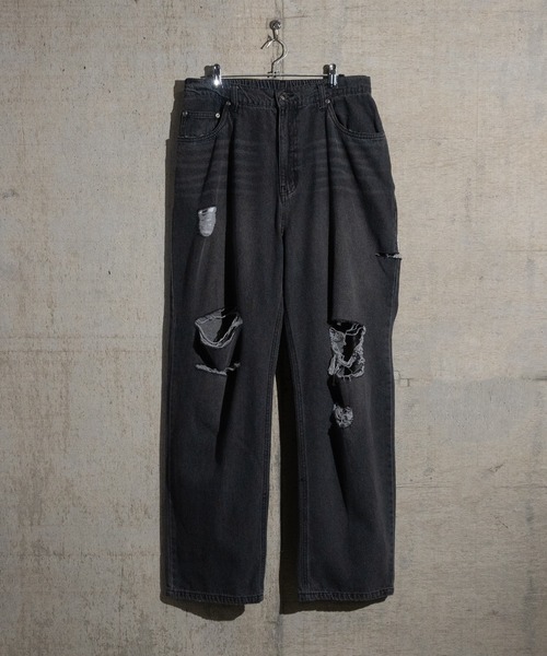 「JOHN'S CLOSET」 ダメージ加工デニムパンツ LARGE ネイビー メンズ