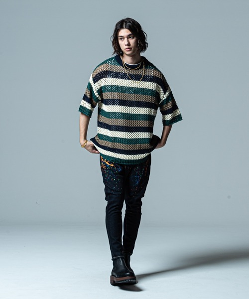 「glamb」 半袖ニット L ネイビー メンズ_画像7