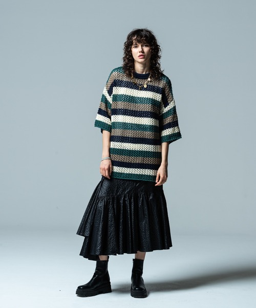 「glamb」 半袖ニット L ネイビー メンズ_画像9